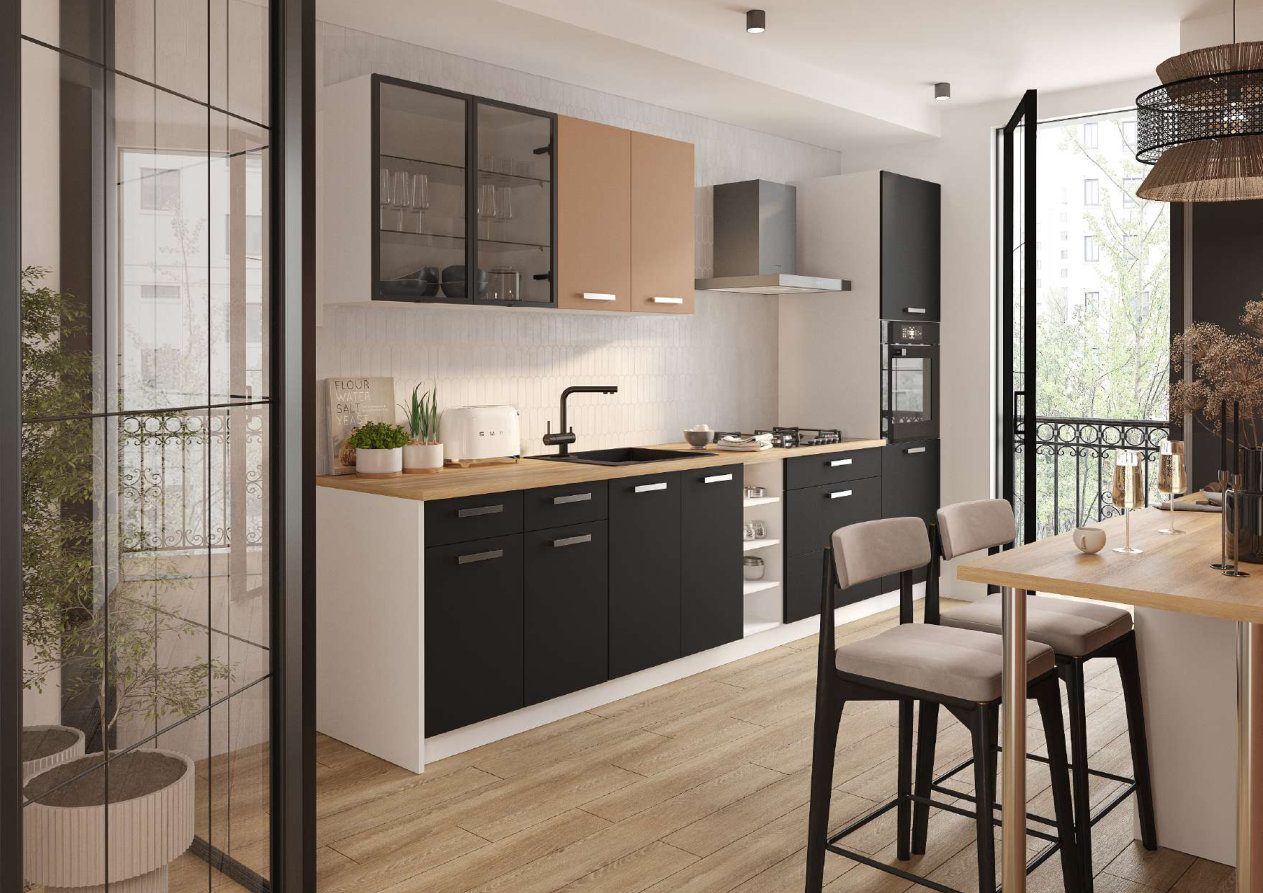 Cocina con mesa integrada