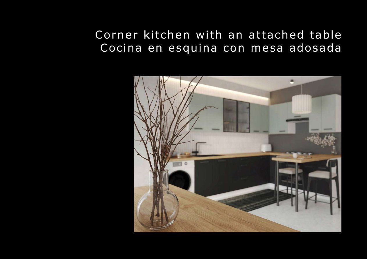 Cocina en esquina con mesa y opción lavadora desde 1.500 €